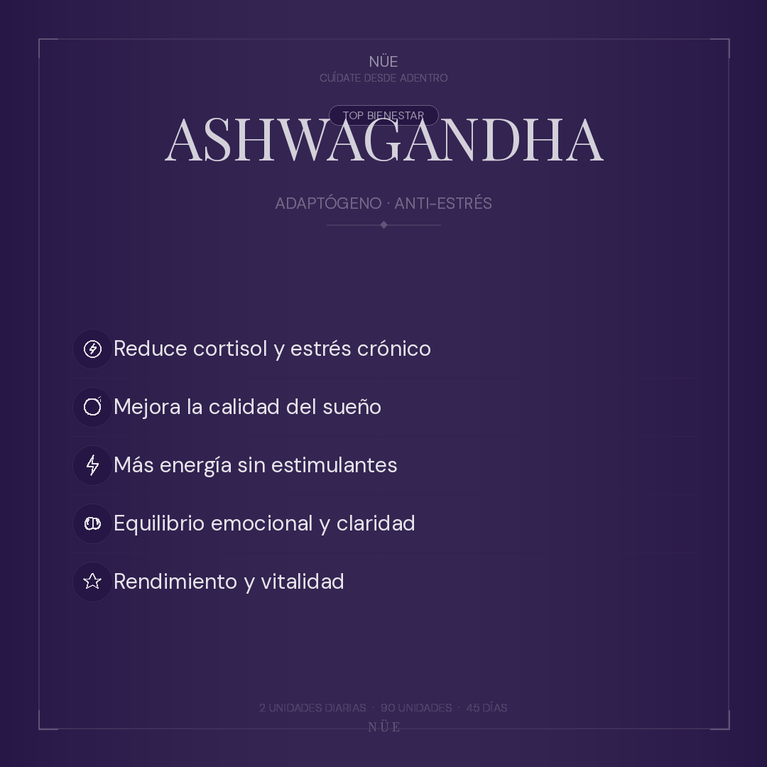 Ashwagandha NÜE — Extracto de Raíz | 90 Tabletas