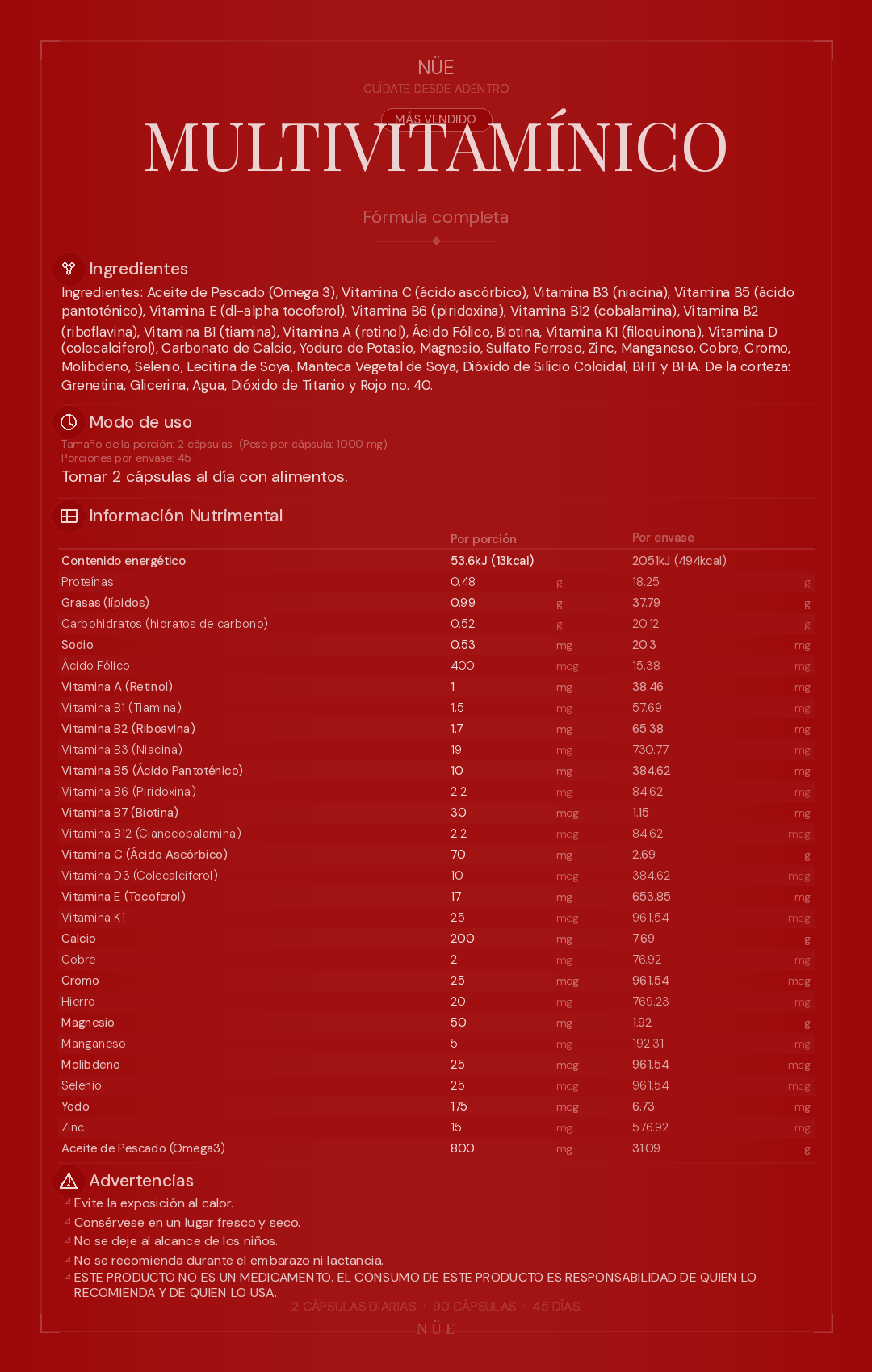 Multivitamínico NÜE — Completo | 90 Cápsulas