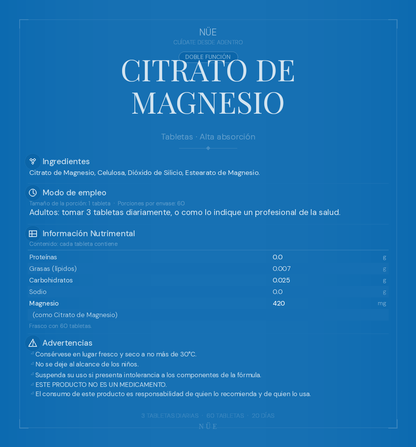 Citrato de Magnesio NÜE — Alta Biodisponibilidad | 90 Tabletas
