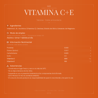 Vitamina C+E NÜE — Antioxidante | 90 Cápsulas